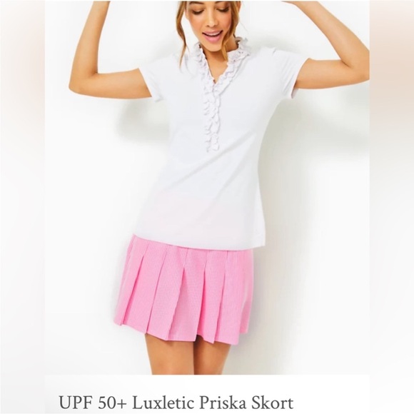 Lilly Pulitzer Priska Skort Performance Seersucker in Havana Pink - Picture 3 of 10